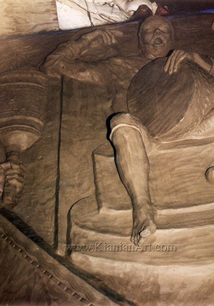 Malihe Kianian - wrestling training in pit. - High Relief  