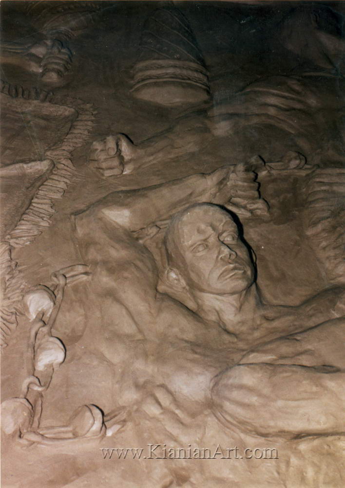Malihe Kianian - wrestling training in pit. - High Relief  